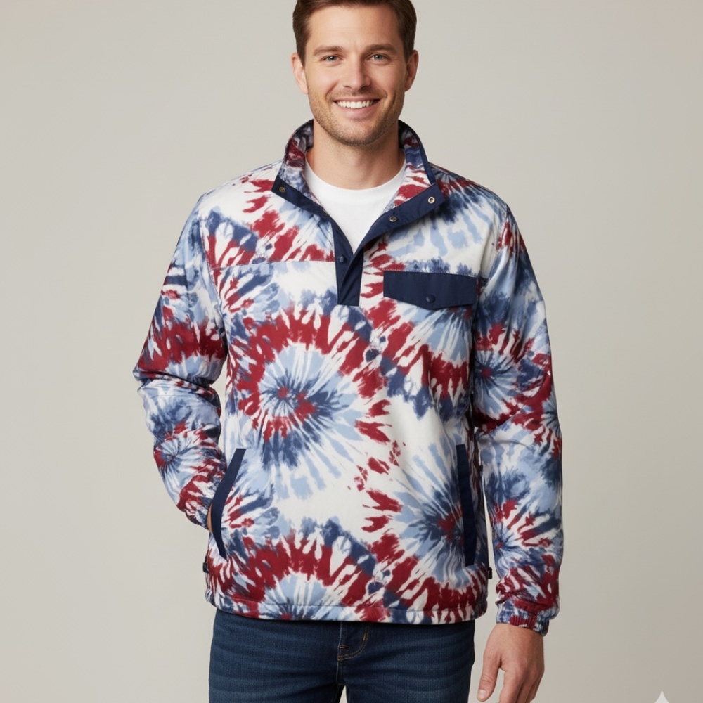 Eddie Bauer Men's Tie Dye Fireworks Pullover Windbreaker Size M Preppy
